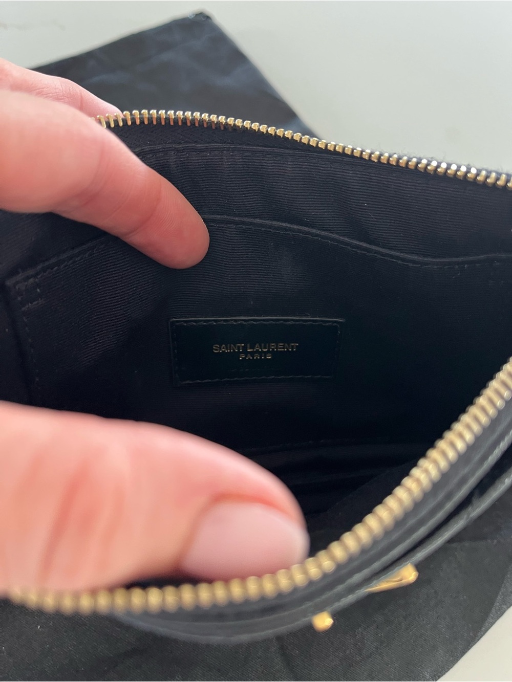 Saint Laurent Cassandre Zip Pouch Clutch Black Grain De Poudre Leather Gold YSL - Picture 10 of 11